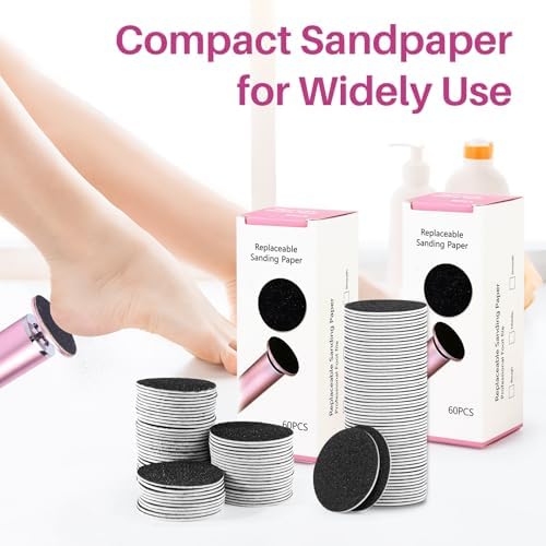 Replaceable Sandpaper for Electric Foot File: 60 Pcs/1 Box Feet Grinder for Skin and Callus Remover - 80/180 Grit Fine Sandpaper Refill Discs for Home Spa Salon