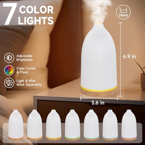 URPOWER 100ML Essential Oil Diffusers for Home, Ultrasonic Aromatherapy Diffuser with 7 Color Changing Lights, Timer & Auto Shut-Off, Scent Diffuser for Bedroom, Office, Yoga