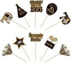 36PCS Happy 70th Birthday Cupcake Toppers Double Sided Black Gold Seventy Hello 70 Straight Outta 1955 Cupcake Picks 70 Fabulous Cheers to 70 Years Cake Decorations for 70th Birthday Party Supplies