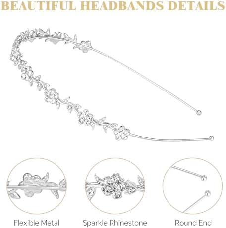 4 Pcs Rhinestone Headbands, Bridal Wedding Headband, Crystal Flower Girl Headpiece, Goddess Leaves Crown Metal Hair Band, Fairy Hair Accessories for Women, Prom Tiaras for Birthday Party