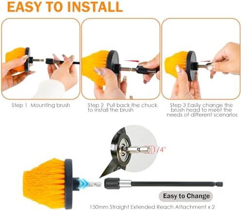 18PCS Drill Brush Attachments Set, Power Cleaning Scrub Brushes with Scrub Pads, Sponge, Extend Long Attachment, Cleaning Brush Supplies for Bathroom Bathtub, Grout, Tile, Sinks, Corners, Car Wheel
