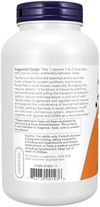 NOW Foods Supplements, Taurine 1,000 mg, Double Strength, Nervous System Health*, 250 Veg Capsules