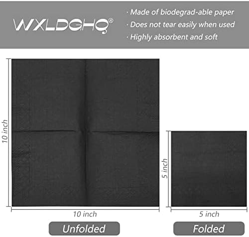 300 Count Beverage Napkins, Disposable Black Paper Napkins, 10" x 10" 2-Ply Cocktail Napkins for Bar, Weddings, Birthday