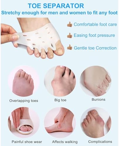 2 Pairs Silicone Toe Separators, Bunion Corrector Cushion, Metatarsal Pads, Ball of Foot Cushions, Breathable Soft Gel Foot Cushions for Men Women Straighten Overlapping Toes, Realign Crooked Toes