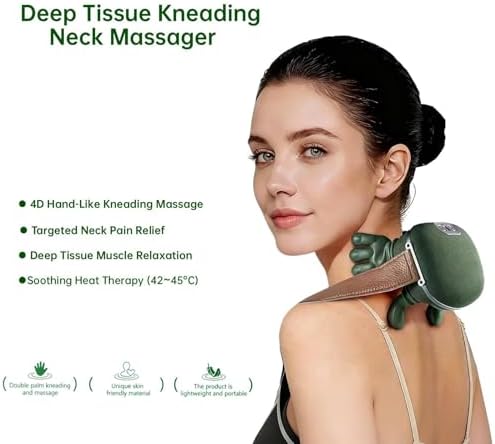 Neck Massager with Heat, 4D Deep Tissue Shiatsu Neck Massage Machine for Pain Relief, Electric Cervical Shoulder & Back Massager with Simulated Human Hand Kneading, Muscle Relaxation (Green)