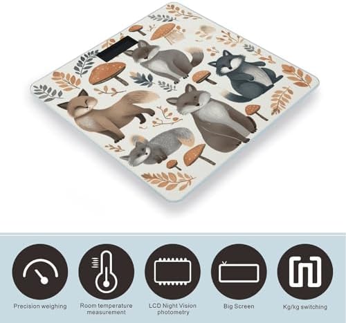 Woodland Raccoon Animals Scale for Body Weight LED Display Sturdy Tempered Glass Digital Bathroom Scale Anti-Slip Highly Accurate Digital Weighing Machine for People 400lb Capacity