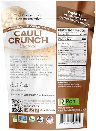 Cauli Crunch | Original Gluten Free Cauliflower Bread Crumbs – Bread-Free Breadcrumbs, Certified Gluten Free + NON-GMO, Vegan, Kosher Bread Crumbs, All Natural, 2-PACK (Original)