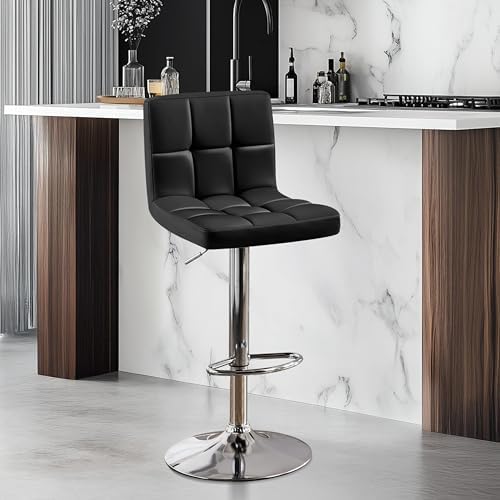 Yaheetech Single Bar Stool, Adjustable PU Leather Swivel Barstools, Modern Counter Stools with Back and Footrest, Counter Height Barstools for Bar, Kitchen, Dining Room, Black