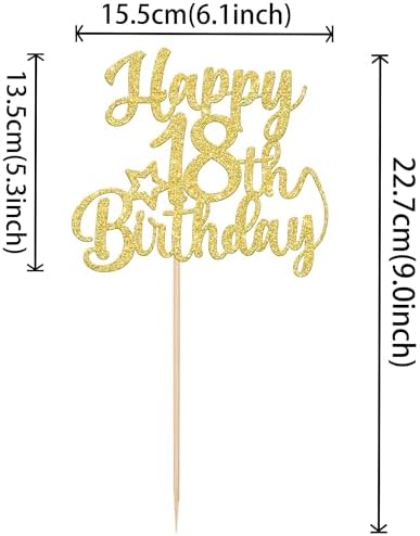 Rsstarxi 1 Pack Happy 18th Birthday Cake Topper Star Glitter Gold Fabulous 18 Birthday Cheers to 18 Years Old Cake Pick Decoration for 18th Birthday Theme Celebrating Party Cake Decorations