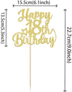 Rsstarxi 1 Pack Happy 18th Birthday Cake Topper Star Glitter Gold Fabulous 18 Birthday Cheers to 18 Years Old Cake Pick Decoration for 18th Birthday Theme Celebrating Party Cake Decorations