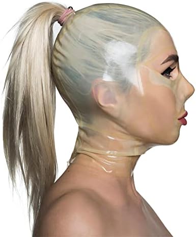 Translucent Latex Mask Hood Ponytail Open and Back Zipper Cosplay