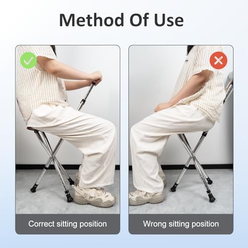 Cane with Seat Folding Lightweight,Cane Chair for Seniors Balance Supports Up to 265 Pounds,Walking Stick Height Adjustment，Anti-Slip Walking Stick for Elderly Men, Disabled