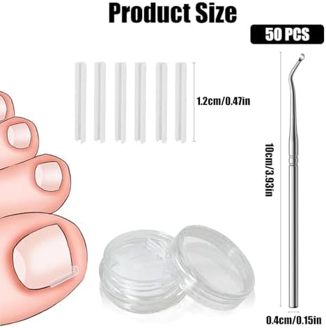 50 Pcs Ingrown Toenail Corrector Set, Toenail Correction Strips Brace Kit, Ingrown Toenails Correction Pad Recover Clips, Toenails Straightener Strips for Women Men's Nail Treatment Pedicure
