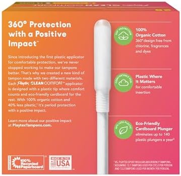 Playtex Clean Comfort Organic Cotton Tampons, Super Absorbency, Fragrance-Free, Organic Cotton - 30ct
