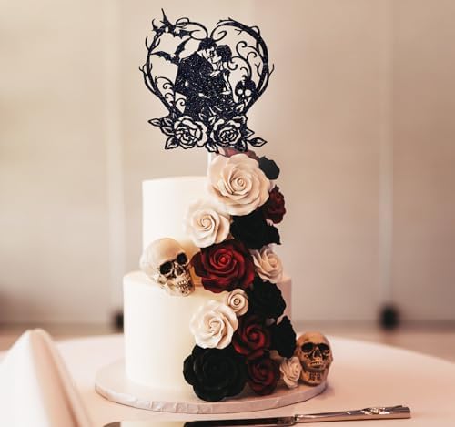 Halloween Till Death do us Party Cake Topper, Till Death My Love/Rip My Love, Halloween Theme Wedding/Anniversary Party Decorations Supplies, Black Glitter