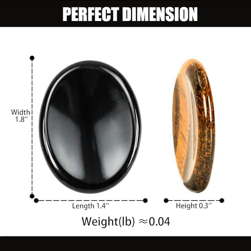 WHAL&YUNE Tiger Eye Obsidian Thumb Worry Stone for Anxiety, Healing Crystals Natural Oval Gemstone Meditation Reiki Balancing Accessories Gift for Stressed People- 1.8 inches