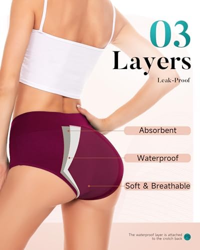 PULIOU Period Underwear for Women Heavy Flow High Waisted Menstrual Panties Teens Cotton Postpartum Hipster 3 Pack Black