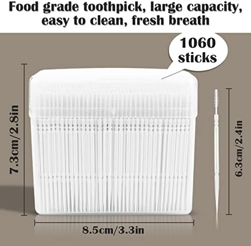 FERCAISH 1060 Pcs Disposable Double Head Dental Floss Interdental Toothpick, Plastic Brush Teeth Stick Oral Care Toothpicks Teeth Cleaning Tool (White)