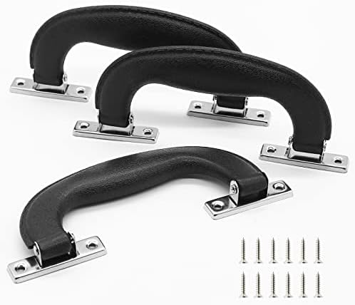 BokWin Black Plastic Luggage Handle,6.1 Inch/155mm Antique Suitcase Handle Pull,Imitation Leather Trunk Handle Replacement(3 Pcs)