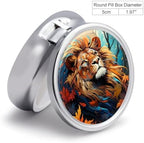 Small Travel Pill Case, Round Metal Pill Box for Pocket Purse, 3 Compartment Portable Pill Holder, Mini Pill Organizer for Travel or Daily - Lion