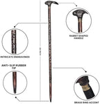 Sunrise Wood Store Antique Cane Rabbit Head Wooden Walking Stick/Cane Vintage Designer Wooden Handle Walking Stick Handmade Walking Cane for Men/Women
