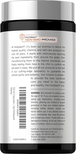 Horbäach Vitamin D3 K2 | 5000 IU D3 | 120 Capsules | with Magnesium, Zinc, & Quercetin | Vegetarian, Non-GMO, Gluten Free Supplement