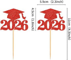 Ercadio 36 Pack 2026 Graduation Cap Cupcake Toppers Glitter Red Class of 2026 Grad Cap Cupake Picks Decorations for 2026 Doctor Graduate Celebration Theme Party Supplies