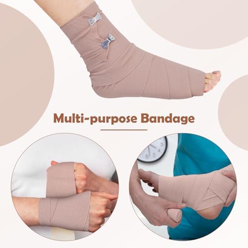 Elastic Bandage Wrap, 4Pcs Compression Wrap(2",3",4",6"), Stretch Sports Bandage Tape Roll for Legs, Arms, Ankle, Wrist, Elbow, Foot, Knee, Tummy, Body