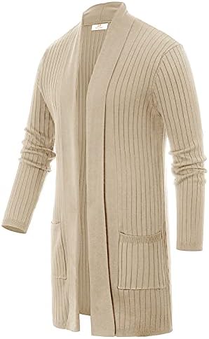 PJ PUAL JONES Men's Shawl Collar Open Front Long Cardigan Ribbed Knit Sweater with Pockets
