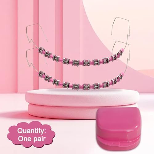 Fake Braces 2-Pcs Set Temporary Tooth Decoration with Metal Wires, Metal Brackets and Orthodontic Bands, Suitable for Orthodontists to Explain, for Dental Students to Practice (Pink)