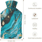 Water Bag Thermal Bag Turquoise Blue Gold Marble Print Water Injection Bag Hot Water Pouch for Keep Hands and Feet Warm in Cold Weather