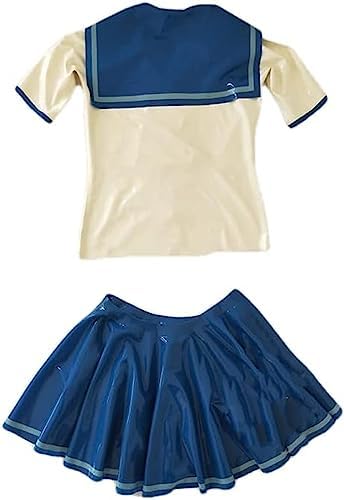 Sexy Women Latex Outfits Blouse and Skirt Rubber Suit Cosplay with Tie Bow,Custom Color,XX-Large