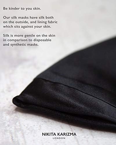 KARIZMA 90210 Silk Face Mask (Black). Luxury Fashion Mask, 19 Momme Mulberry Silk, Designer Washable Fabric, Reusable Facemask 6A Grade Fabric