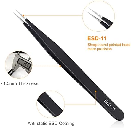 kaverme 3PCS Precision Tweezers Set, Upgraded Anti-Static Stainless Steel of Tweezers, for Electronics, Soldering, Laboratory Work, Jewelry-Making, Model, Craft