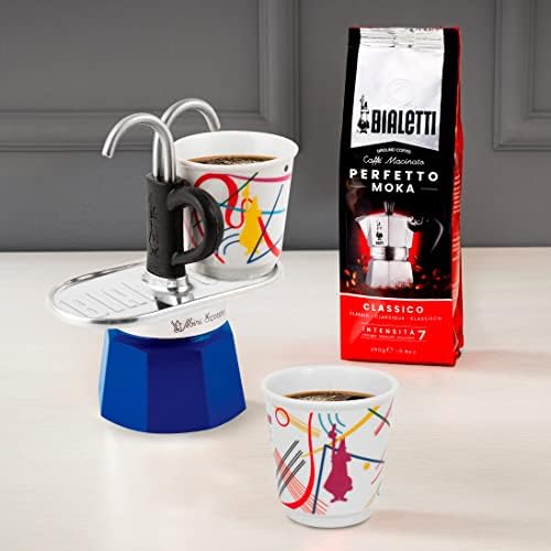 Bialetti - Mini Express Kandinsky: Moka Set includes Coffee Maker 2-Cups (2.8 Oz) + 2 shot glasses, Light Blue, Aluminum