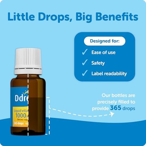 Ddrops Adults 1000IU 365 Drops - Liquid Vitamin D3 Supplement, Supporting Strong Bones & Immune System