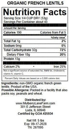 French Green Lentils 5 Pounds Petite, USDA Certified Organic, Non-GMO Bulk, Product of USA, Mulberry Lane Farms