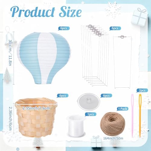 Meooeck 6 Pcs Hanging Hot Air Balloon Decorations Paper Lanterns 12 Inch Reusable Hot Air Balloon Decor Paper Lanterns Set for DIY Craft Wedding Birthday Christmas Home Living Room (Blue White)