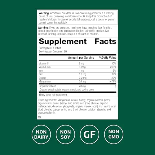 Standard Process Manganese B12 - Supports Bone & Connective Tissue Health - Hemoglobin Formation Support - Gluten-Free, Non-Dairy & Non-Soy - 90 Tablets (90 Servings)