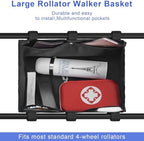 Under Seat Rollator Bags, Four Wheel Drive Walker Basket, Reusable Walker Bags for Rolling Walker, Rollator Basket Accessory for Women Men Seniors, Storage Ipad, Books, and Fssentials