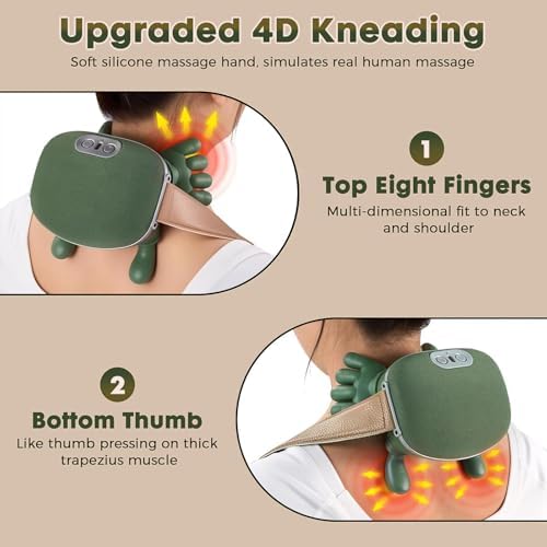 Neck Massager with Heat - Deep Tissue Shiatsu Electric Neck and Shoulder Massager with Fingers, 4D Kneading Design for foot back body, Cordless Masajeador De Espalda Y Cuello, Portable for Travel