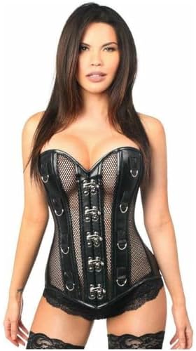Daisy corsets Women's Top Drawer Faux Leather & Fishnet Steel Boned Corset