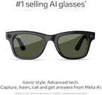 Ray-Ban Meta (Gen 2), Wayfarer, Shiny Black | Smart AI Glasses for Men, Women — 2X Battery Life — 3K HD Resolution — 12 MP Ultra-Wide Camera, Audio, Video — Green Lenses — Wearable Technology