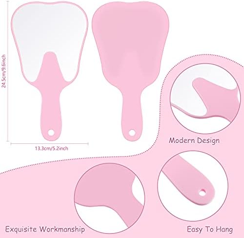 Jetec 2 Pieces Tooth Shaped Handheld Mirror Cute Makeup Mirror Hand Held Plastic Dental Mirrors with Handle Cosmetic Hand Mirror Back to School for Women Men Gifts(Pink, Blue)