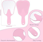 Jetec 2 Pieces Tooth Shaped Handheld Mirror Cute Makeup Mirror Hand Held Plastic Dental Mirrors with Handle Cosmetic Hand Mirror Back to School for Women Men Gifts(Pink, Blue)