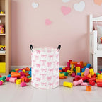 HIYAGON Baby Laundry Hamper Basket Baby Hamper for Nursery Boy and Girl Cute Kids Toys Storage Bin Organizer Boho Room Decor(Pink Bowknot)