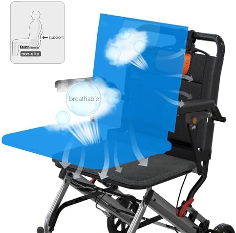 Foldable Wheelchairs for Adults, Lightweight Transport Wheelchairs with Removable Flip Armrests and Swing Footrests, Portable Travel Chair with Locking Handbrakes for Seniors