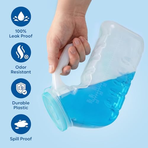 Urinals for Men with Glow-in-the-Dark Cover (1000ml/32oz) – 6 Pack Portable Reusable Urinal Bottles with Spill-Proof Cap – Bedside Pee Bottles for Seniors, Hospital, Travel & Car