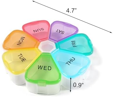 Quacc Cute Weekly Pill Organizer Travel 7 Day Portable Round Floral Pill Case Box Pill Container Medcine Holder for Large Vitamin Fish Oil Pill Medication Supplement Storage - Rainbow