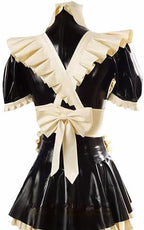 French Maid Latex Dress with Apron Zipper at Back Rubber Uniform Bodycon Playsuit Customizable